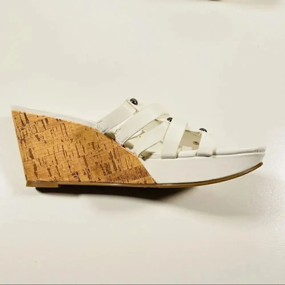 New Nine & co White / Silver Cork Wedge Sandals